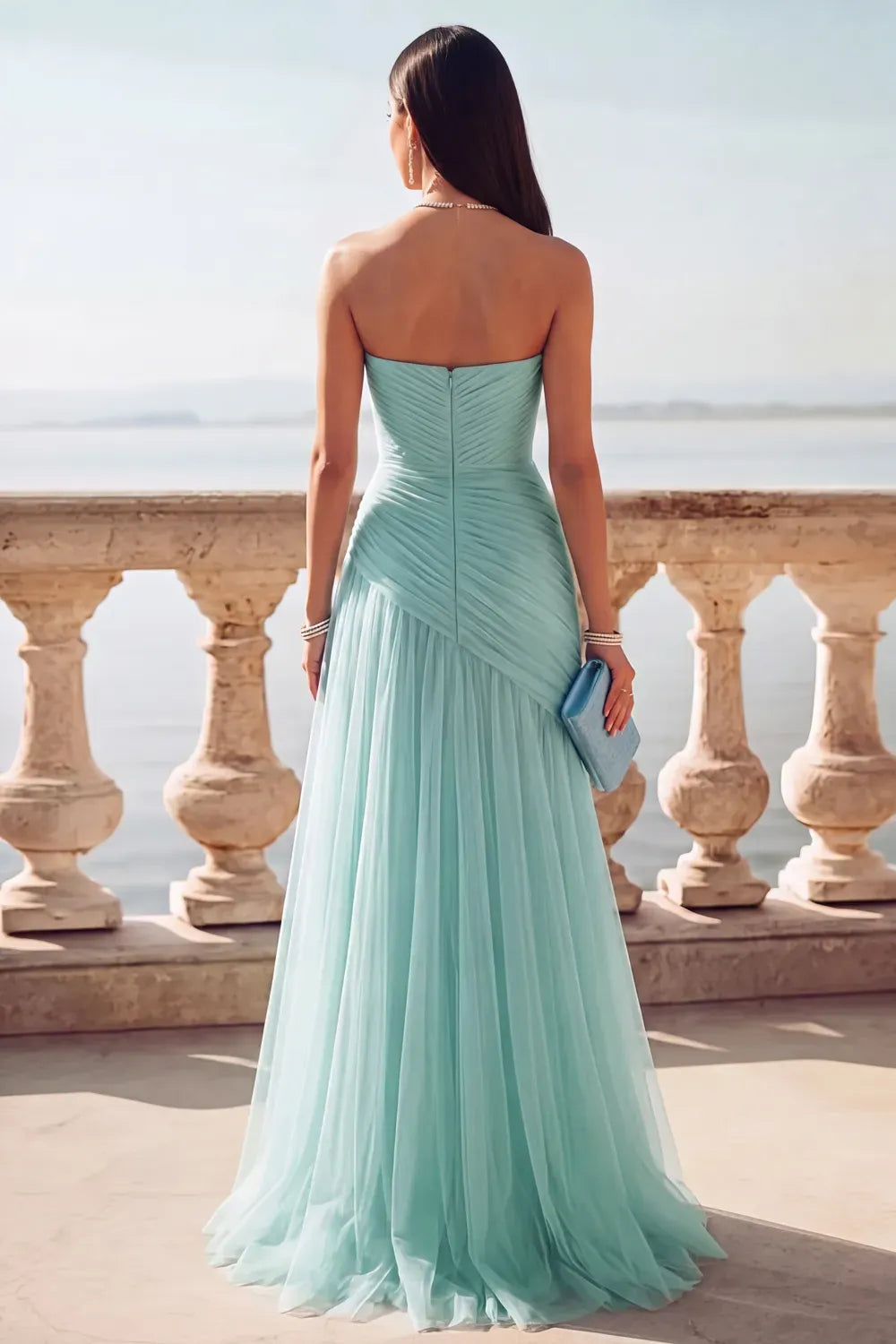 Romantic A-Line Sweetheart Sleeveless Zipper Back Slit Floor-Length Prom Dress