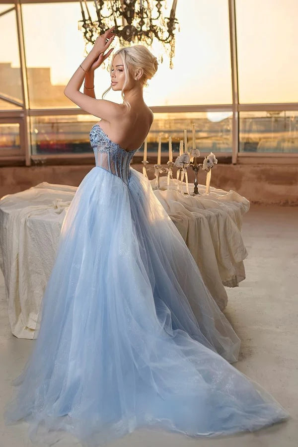 Romantic Ball-Gown Sweetheart Strapless Low-Back Slit Floor-Length Prom Dress
