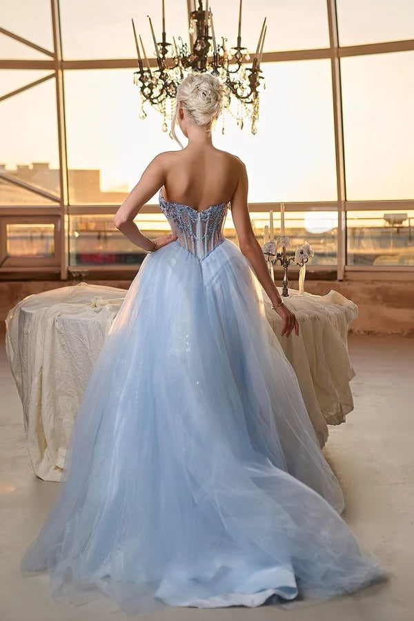 Romantic Ball-Gown Sweetheart Strapless Low-Back Slit Floor-Length Prom Dress