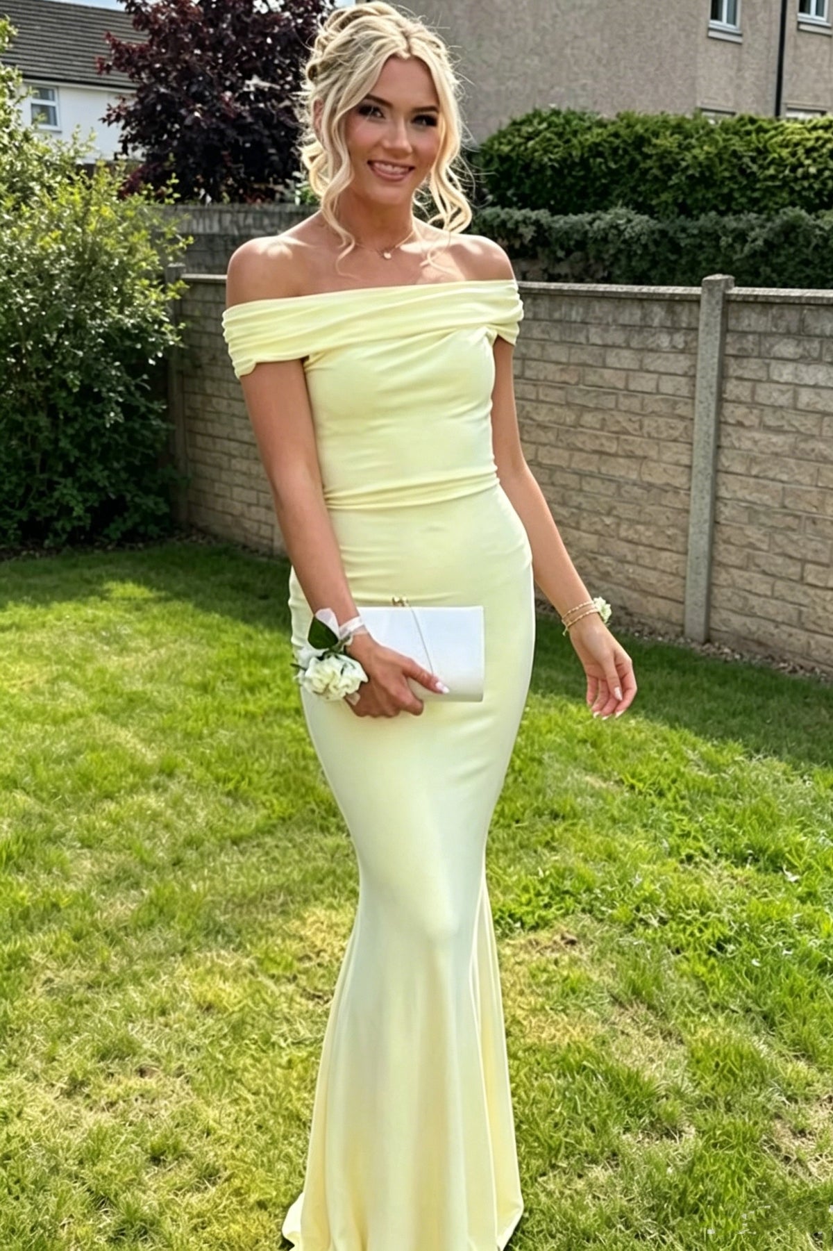 Loverlm light green mermaid evening dress with off shoulder draped neckline