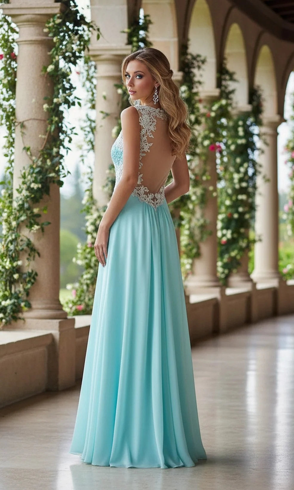 Romantic A Line V Neck Sleeveless Chiffon Floor Length Prom Dress