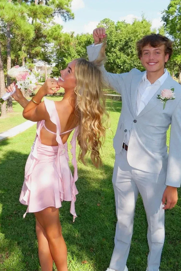 Charming Sheath Sweetheart Sleeveless Backless Asymmetric Mini Pink Homecoming Dress
