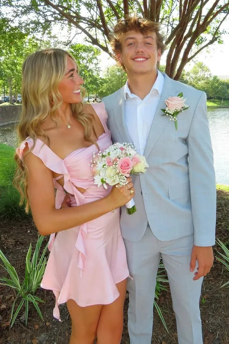 Charming Sheath Sweetheart Sleeveless Backless Asymmetric Mini Pink Homecoming Dress