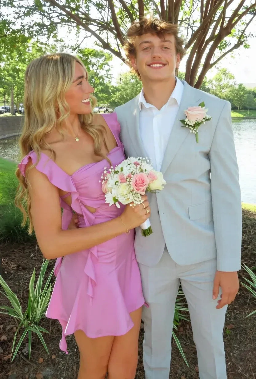Charming Sheath Sweetheart Sleeveless Backless Asymmetric Mini Pink Homecoming Dress