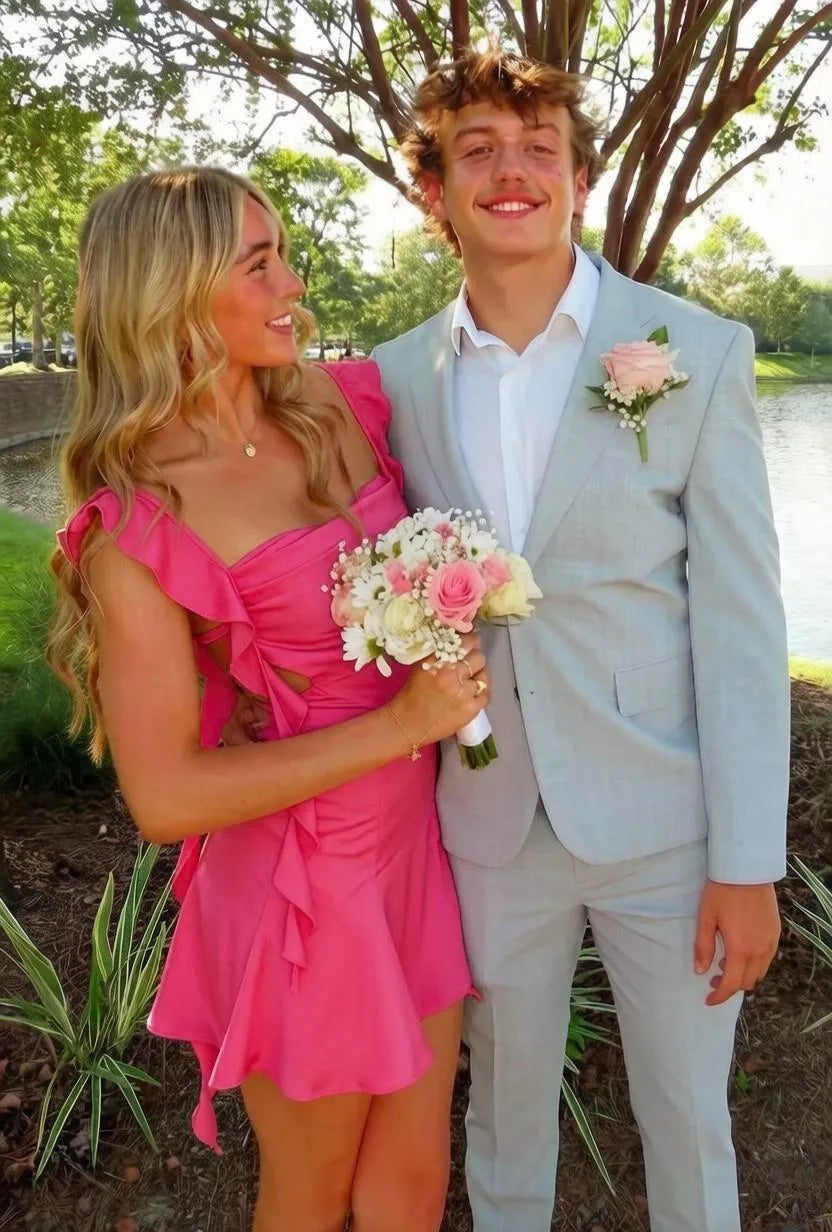 Charming Sheath Sweetheart Sleeveless Backless Asymmetric Mini Pink Homecoming Dress