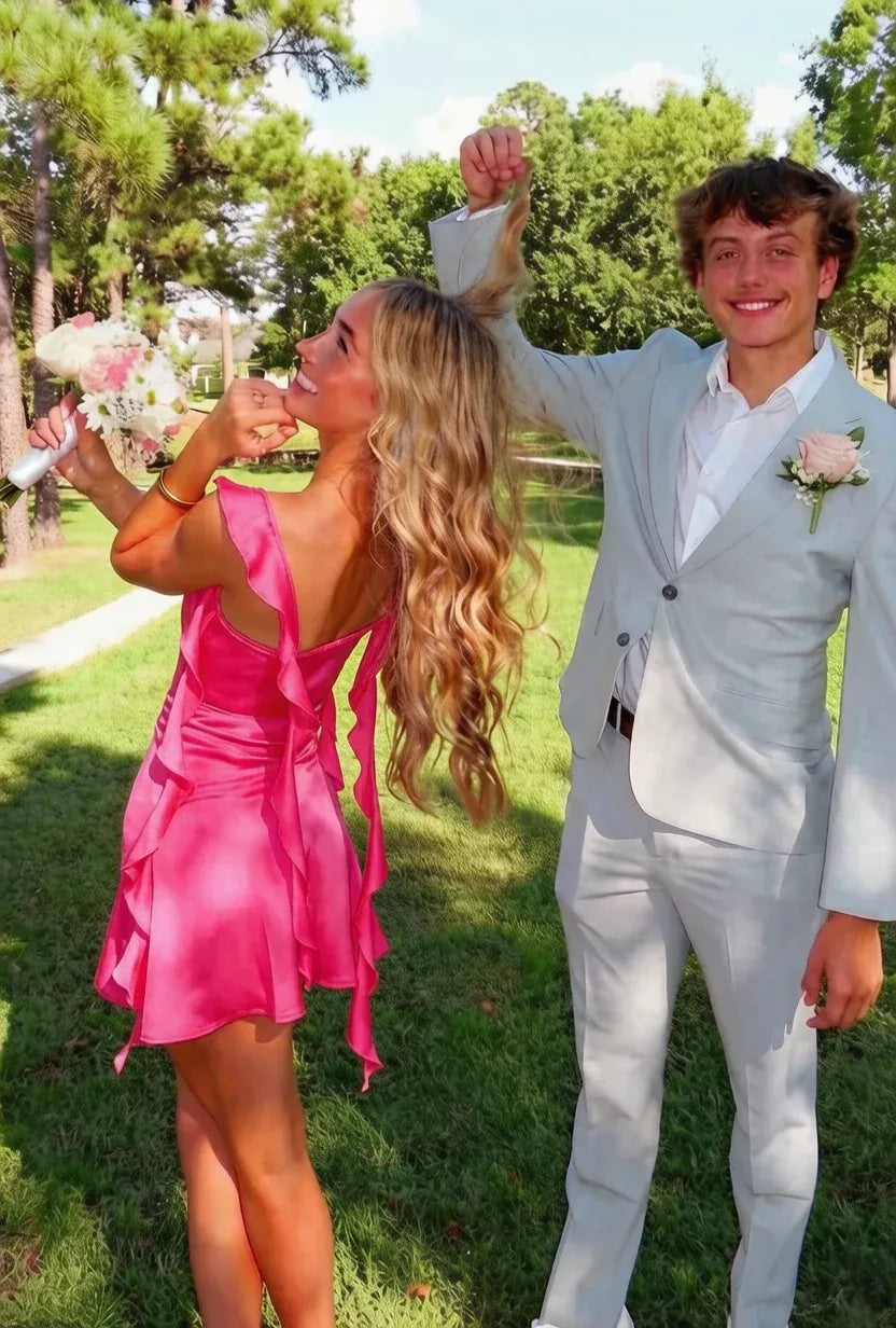 Charming Sheath Sweetheart Sleeveless Backless Asymmetric Mini Pink Homecoming Dress