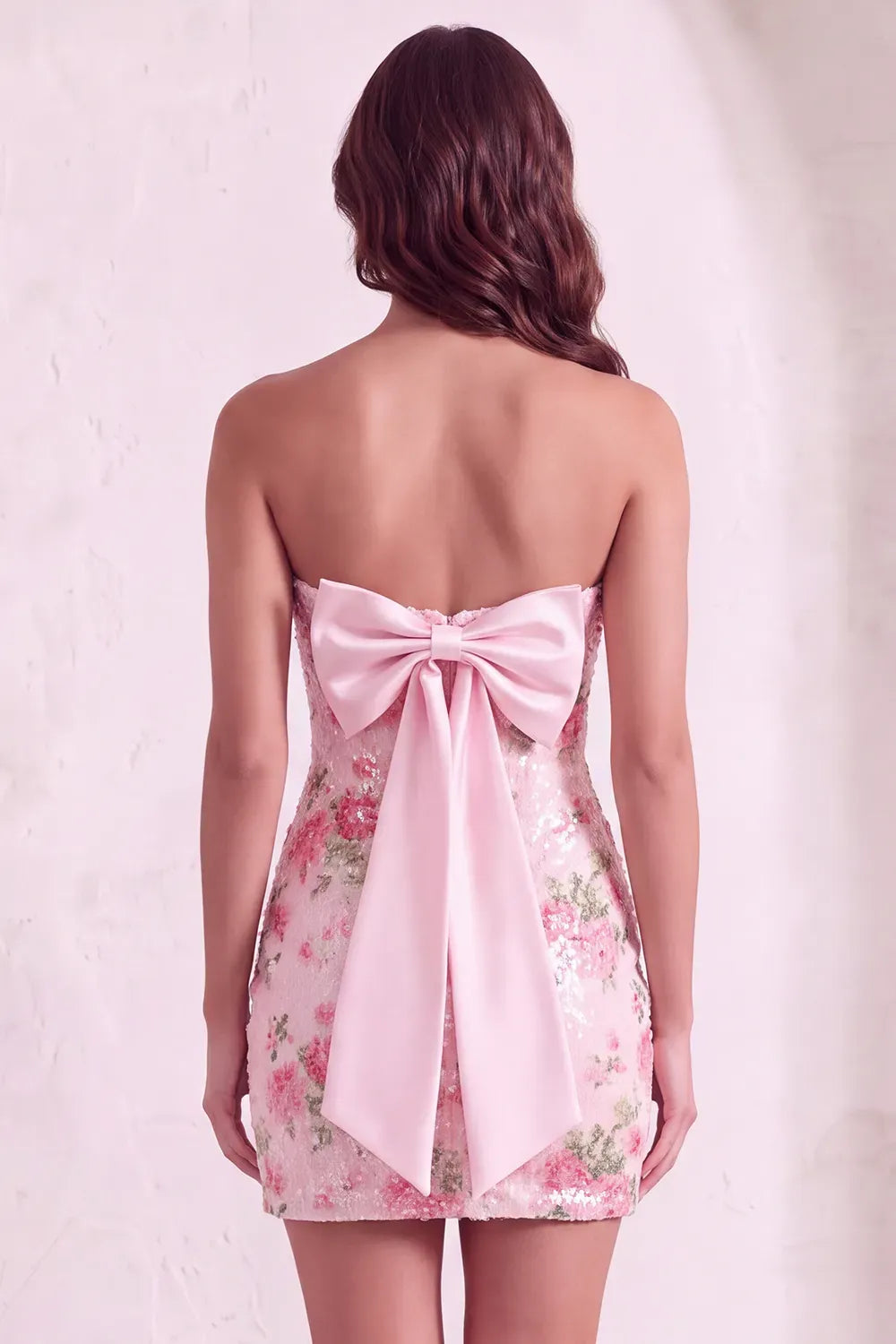 Romantic Sheath Sweetheart Sleeveless Bow Back Floral Sequin Mini Homecoming Dress