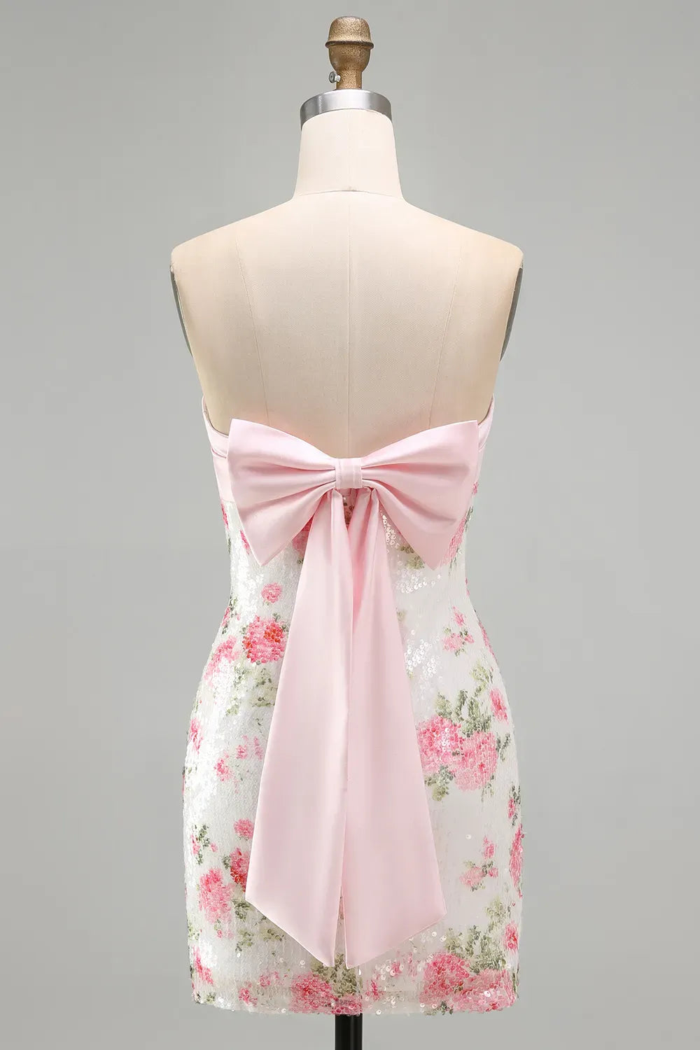 Romantic Sheath Sweetheart Sleeveless Bow Back Floral Sequin Mini Homecoming Dress