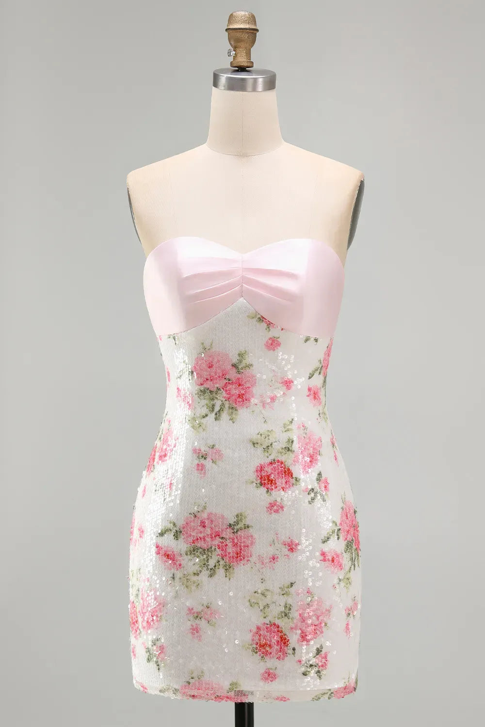 Romantic Sheath Sweetheart Sleeveless Bow Back Floral Sequin Mini Homecoming Dress