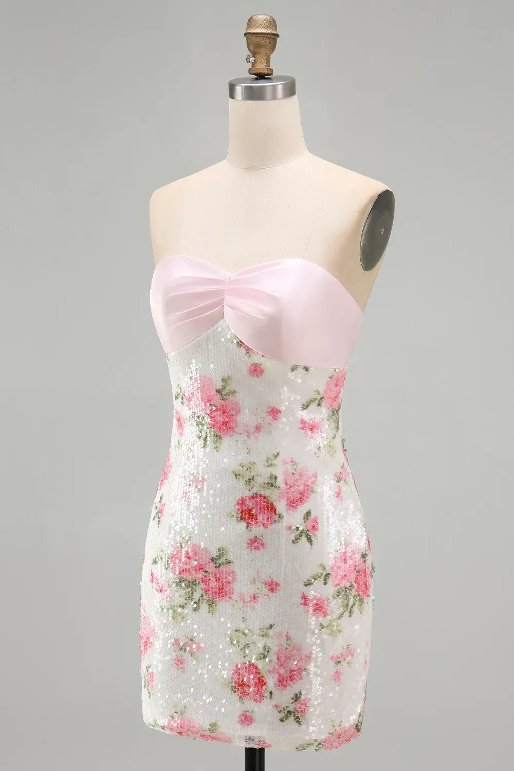 Romantic Sheath Sweetheart Sleeveless Bow Back Floral Sequin Mini Homecoming Dress