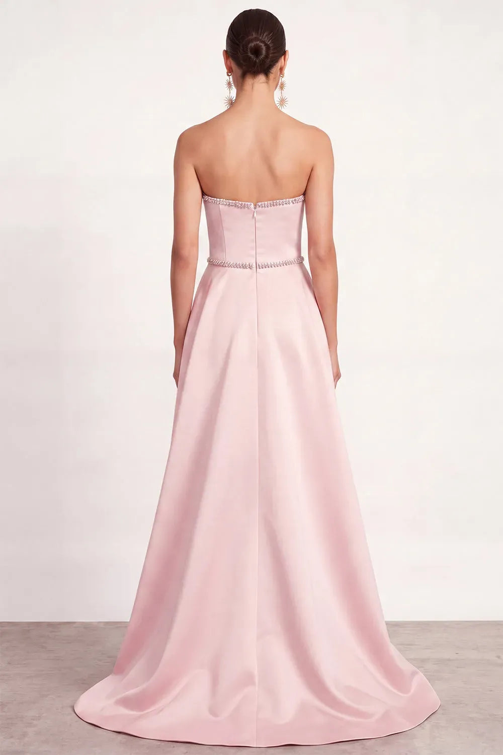 Elegant Floral A-Line Straight-Neck Strapless Zipper-Back Peplum Floor-Length Evening Dress