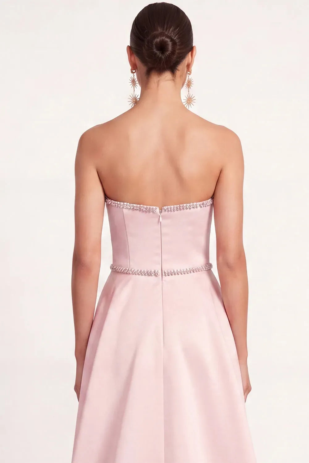 Elegant Floral A-Line Straight-Neck Strapless Zipper-Back Peplum Floor-Length Evening Dress