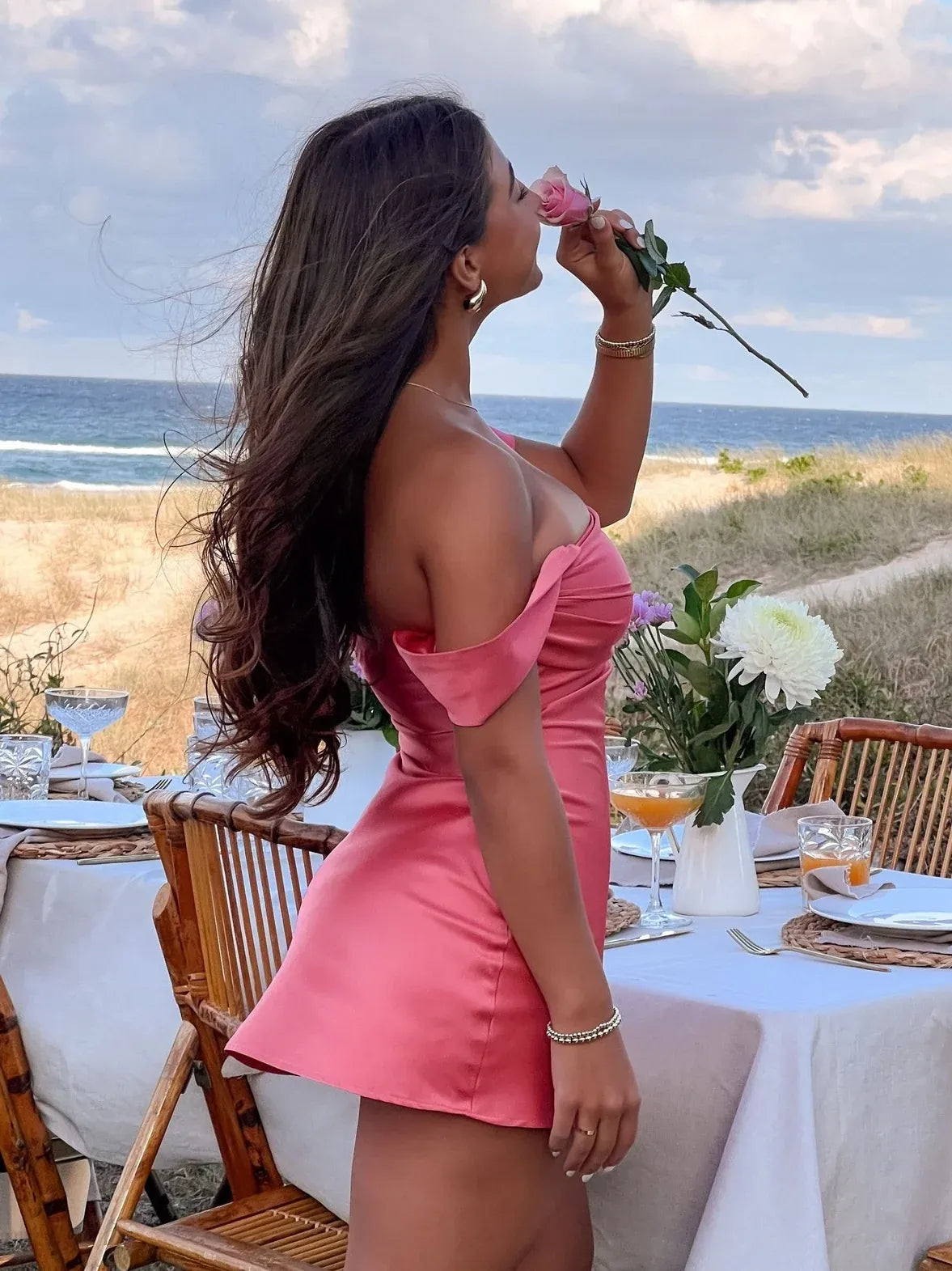Elegant A-Line Draped Off-Shoulder Satin Fitted Back Mini Homecoming Dress