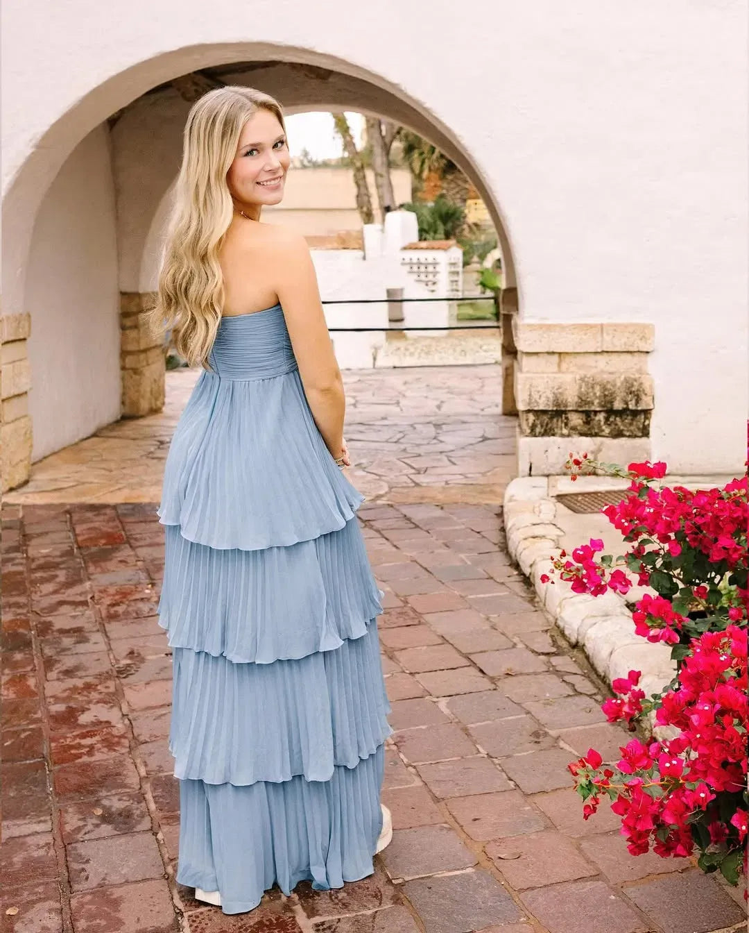 Romantic Chiffon A-Line Sweetheart Strapless Zipper Back Floor Length Wedding Guest Dress