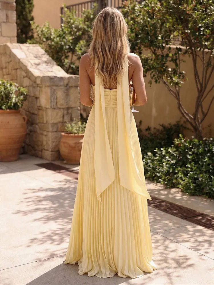 Elegant A Line Sweetheart Sleeveless Chiffon Floor Length Wedding Guest Dress