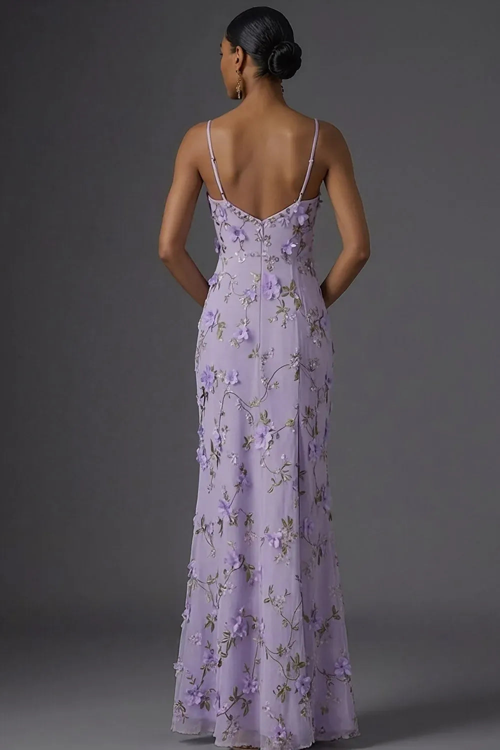 Romantic Trumpet V Neck Spaghetti Strap V Back Floor Length Prom Dress