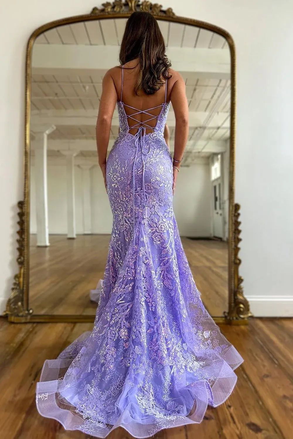 Radiant Lace Mermaid Scoop Neck Sleeveless Lace Up Back Long Prom Dress