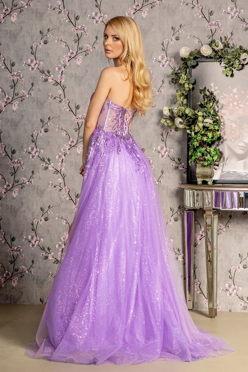 Glamorous A-Line Sweetheart Strapless Corset Lace-Up Floor-Length Prom Dress