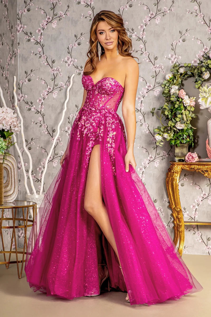Glamorous A-Line Sweetheart Strapless Corset Lace-Up Floor-Length Prom Dress
