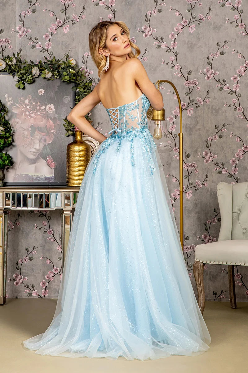 Glamorous A-Line Sweetheart Strapless Corset Lace-Up Floor-Length Prom Dress