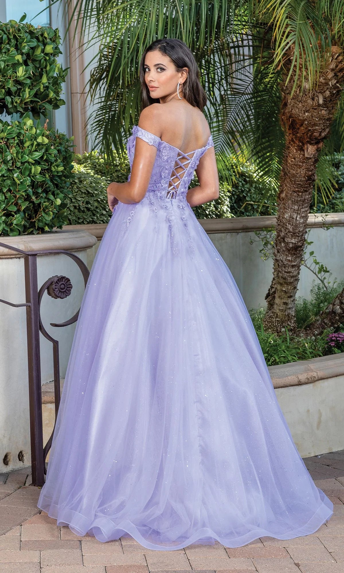 Enchanting A-Line V-Neck Off Shoulder Tulle Floor Length Prom Dress
