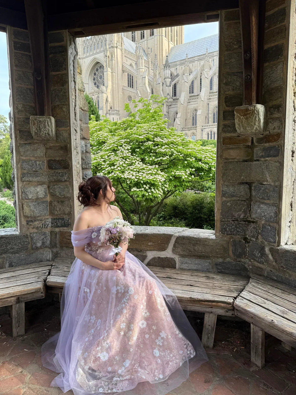 Dreamy A-Line Off-Shoulder Tulle Ruffle Sleeve Corset Back Floor-Length Prom Dress