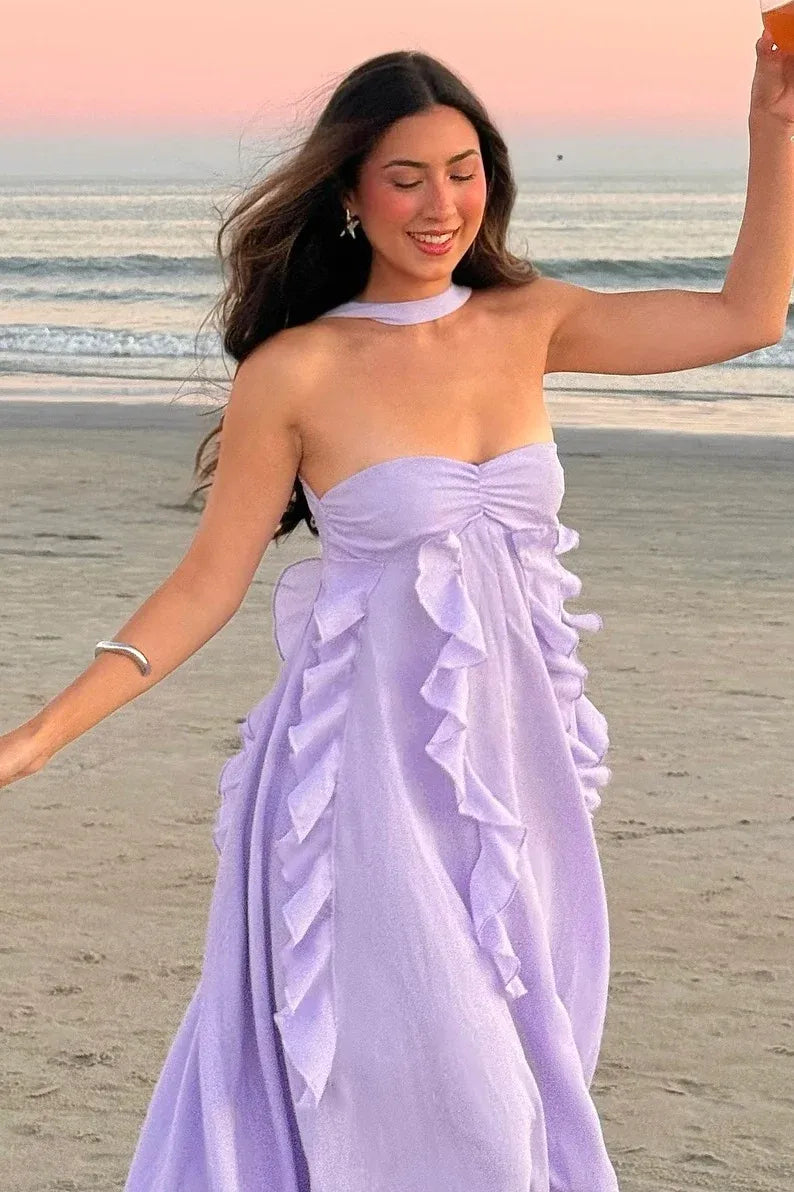 Loverlm lilac A-line prom dress with sweetheart bodice and cascading ruffles