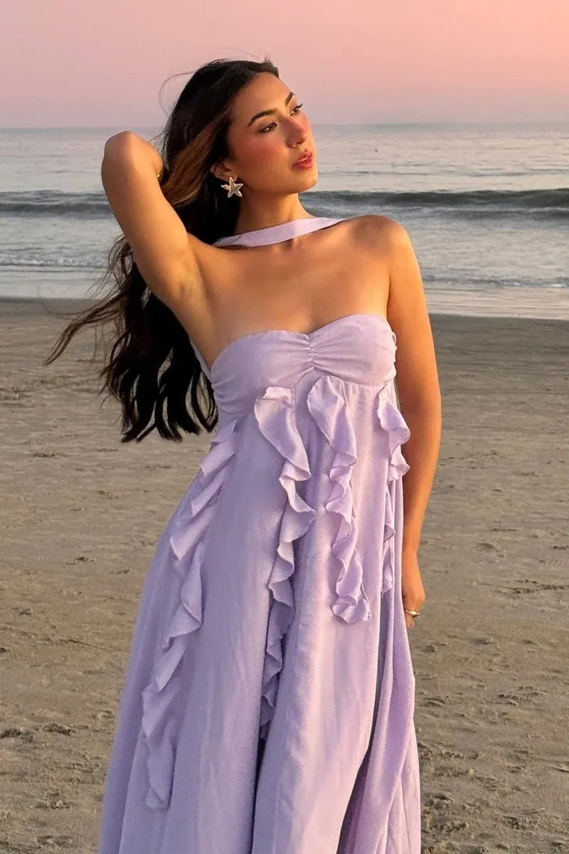 Romantic A-Line Sweetheart Sleeveless Lace-Up Back Floor-Length Prom Dress