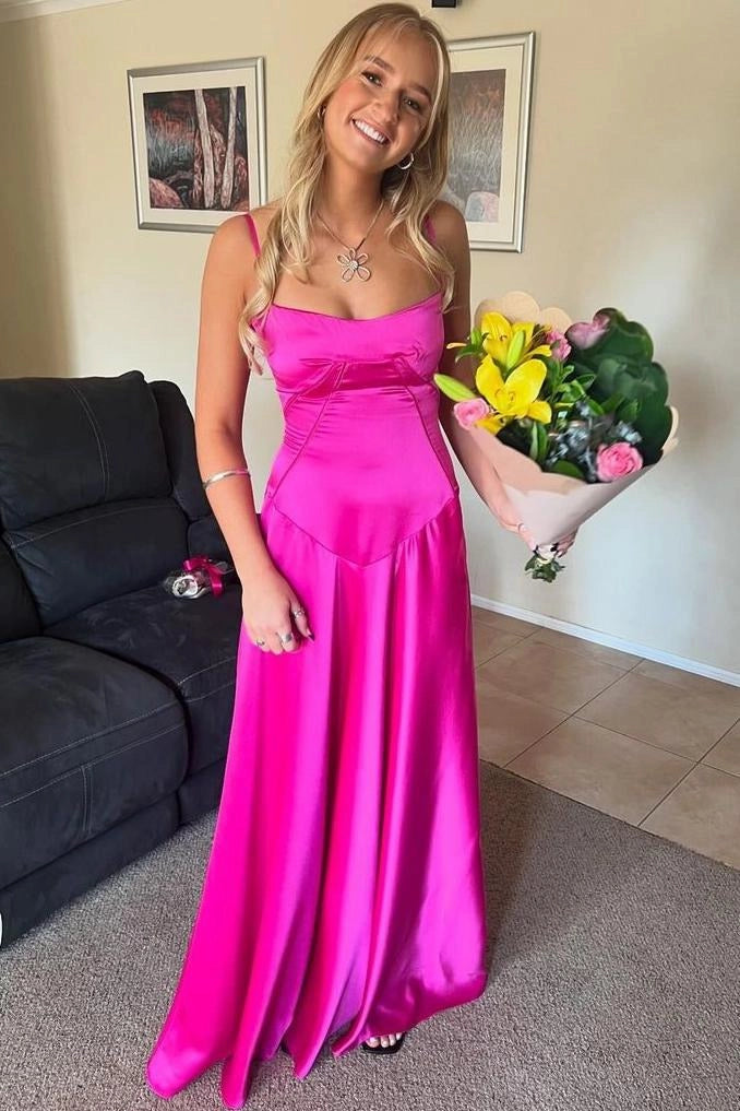 Loverlm Elegant A-Line Square-Neck Spaghetti-Strap Lace-Up Back Flowing Floor-Length Prom Dress