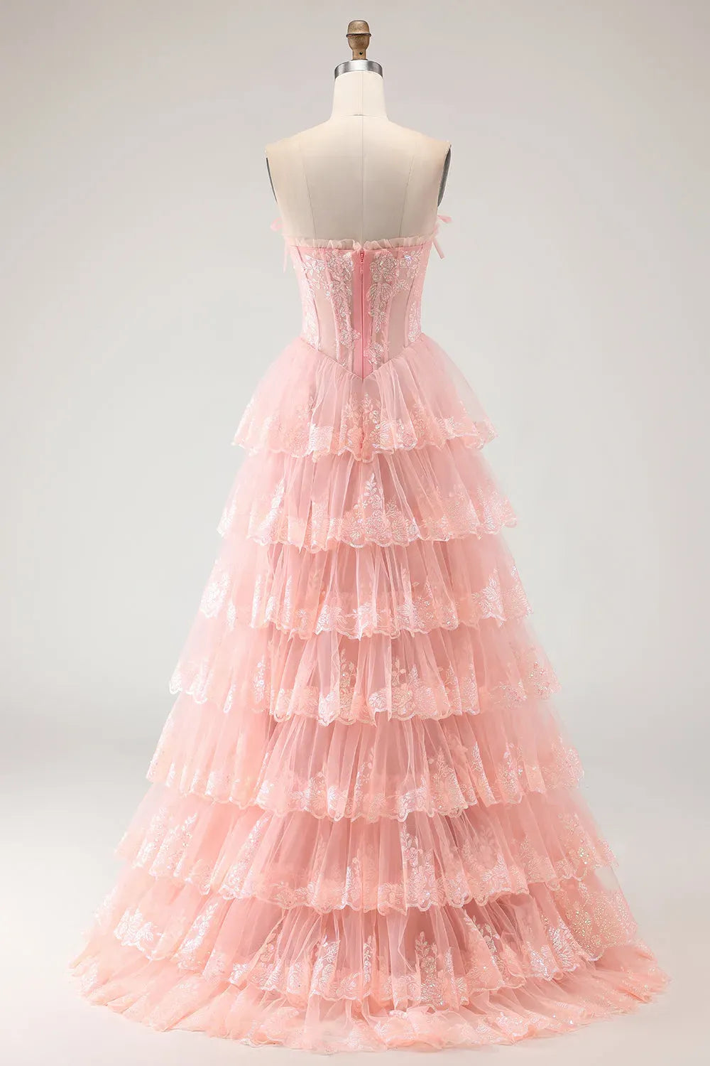 Dreamy Ball Gown Straight Strapless Zipper Back Tiered Floor-Length Prom Dress