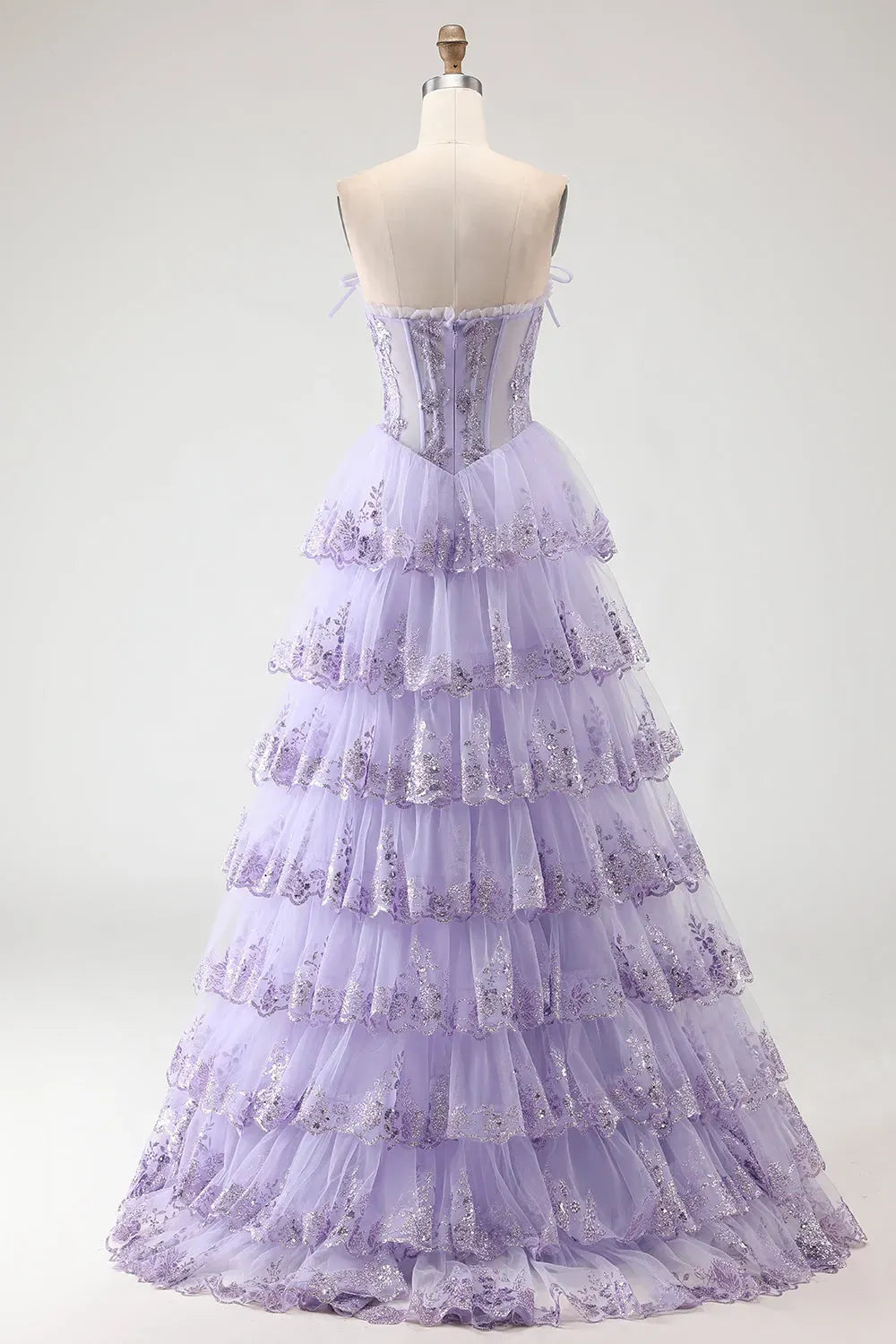 Dreamy Ball Gown Straight Strapless Zipper Back Tiered Floor-Length Prom Dress