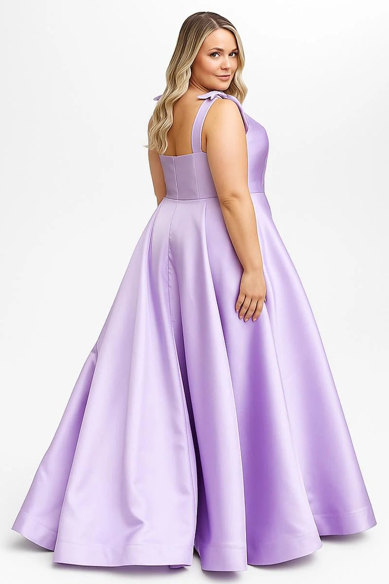 Elegant Plus Size A Line Square Neck Sleeveless Satin Prom Dress