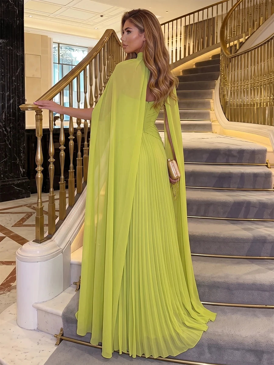 Elegant Pleated Strapless Sleeveless Chiffon Floor Length Evening Dress