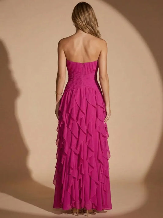 Vibrant A-Line Strapless Sleeveless Chiffon Floor-Length Prom Dress
