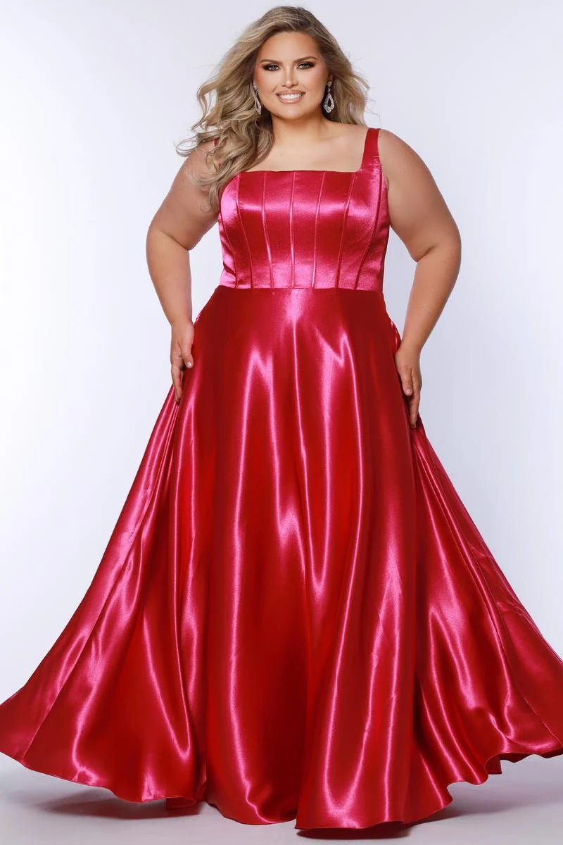 Elegant Plus Size A Line Square Neck Sleeveless Satin Floor Length Prom Dress