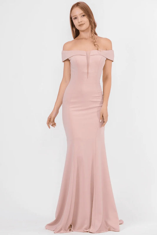 Loverlm mauve bridesmaid dress with off-shoulder V-neck fitted bodice and floor-length mermaid silhouette