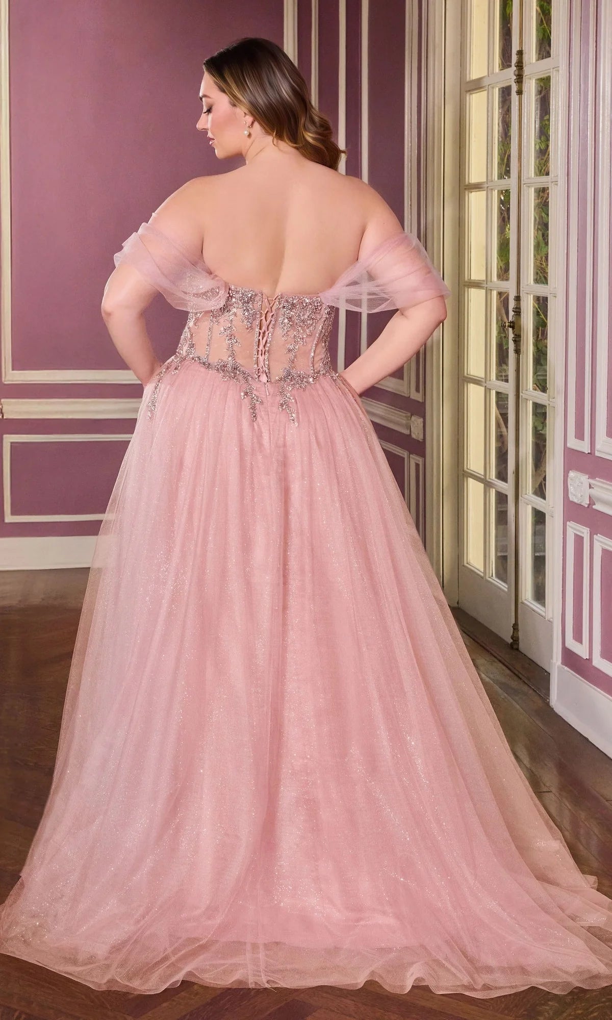 Romantic Ball Gown Sweetheart Off Shoulder Glitter Tulle Plus Size Prom Dress