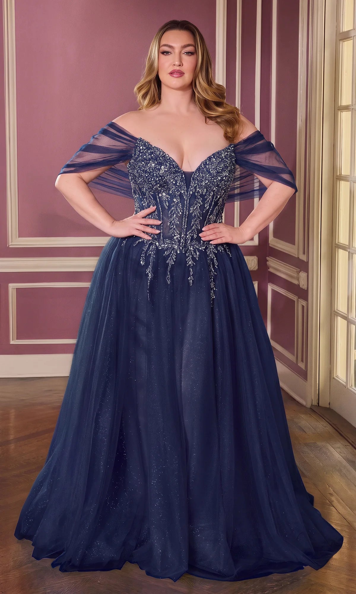 Romantic Ball Gown Sweetheart Off Shoulder Glitter Tulle Plus Size Prom Dress