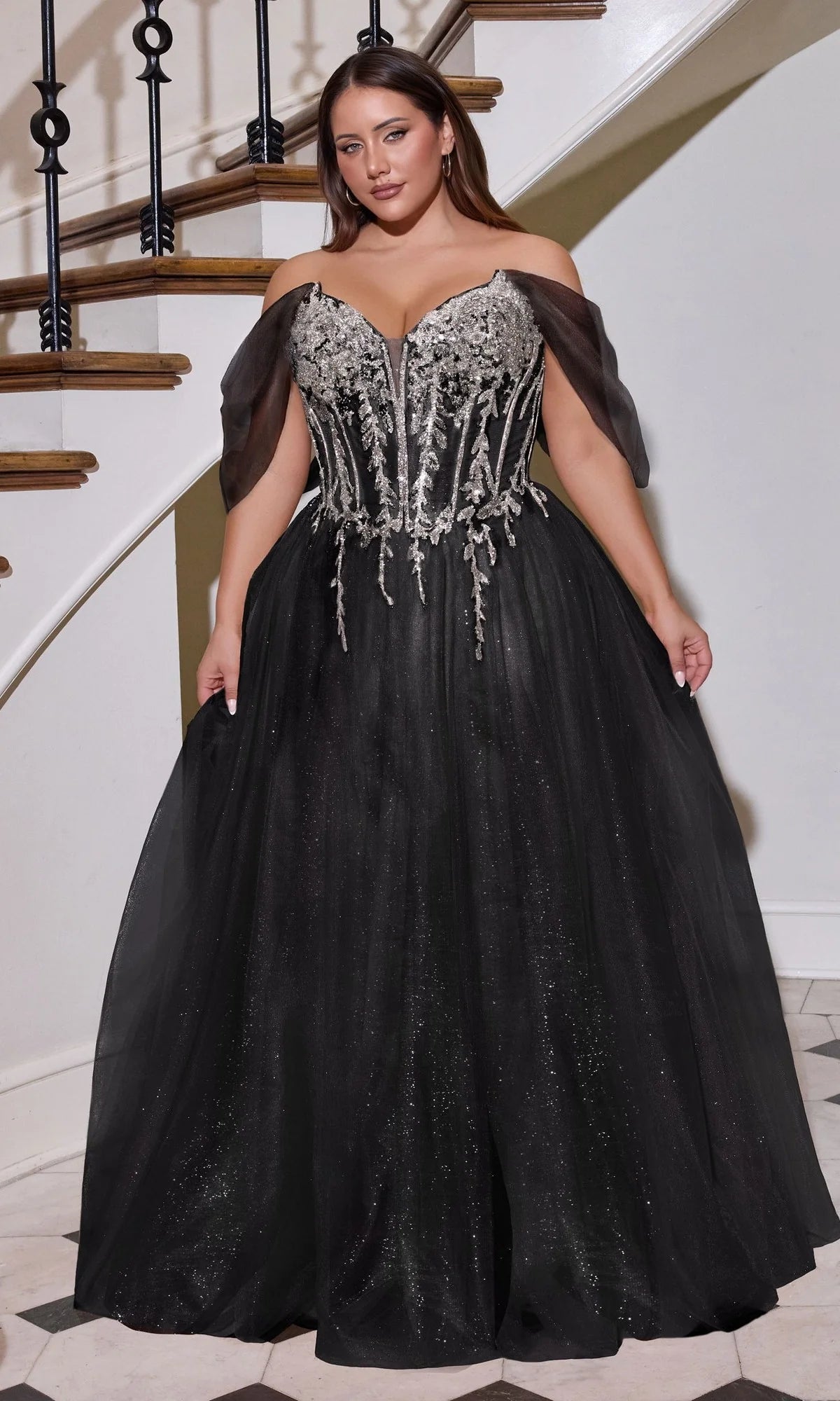 Romantic Ball Gown Sweetheart Off Shoulder Glitter Tulle Plus Size Prom Dress
