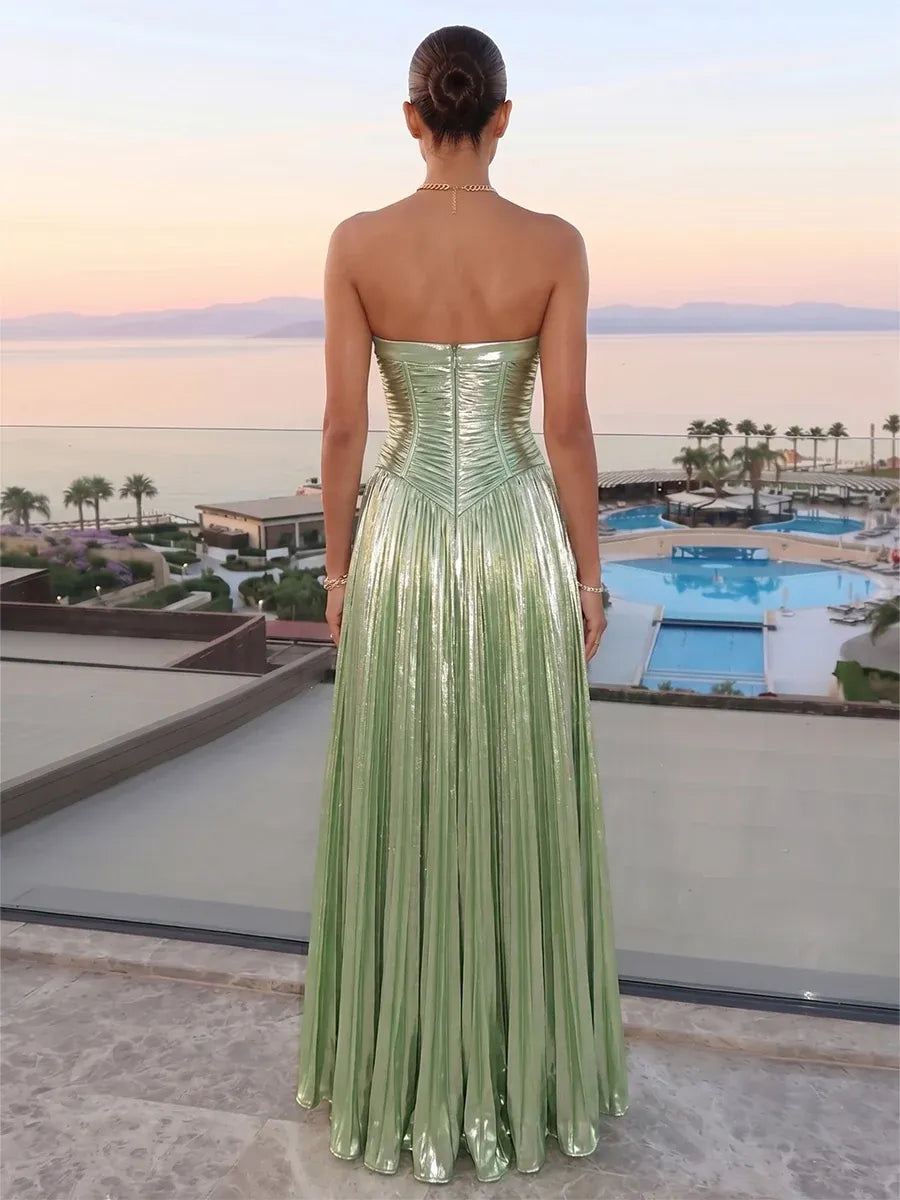 Glamorous A-Line Sweetheart Strapless Zipper-Back Pleated Floor-Length Prom Dress