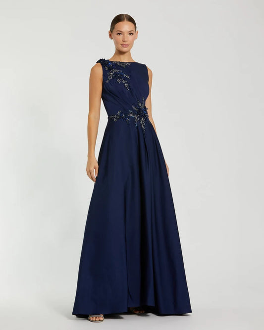 Loverlm midnight navy boat-neck sleeveless Mother of the Bride dress with floral embellishment