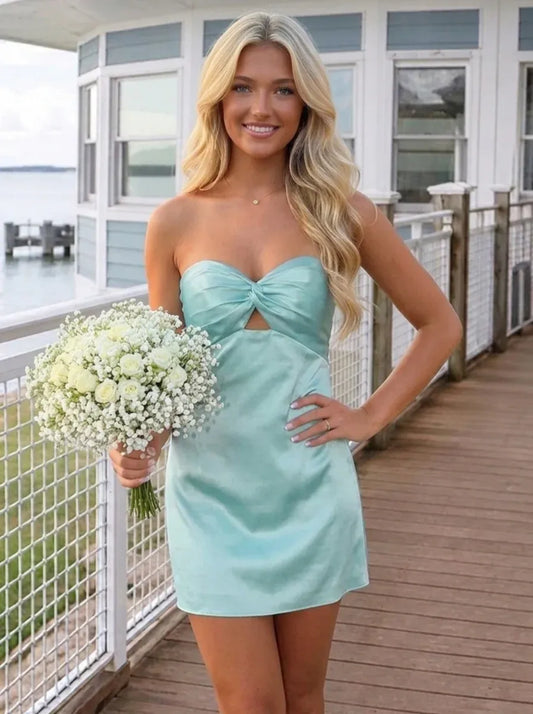 Loverlm mint blue sweetheart satin mini homecoming dress with front cutout