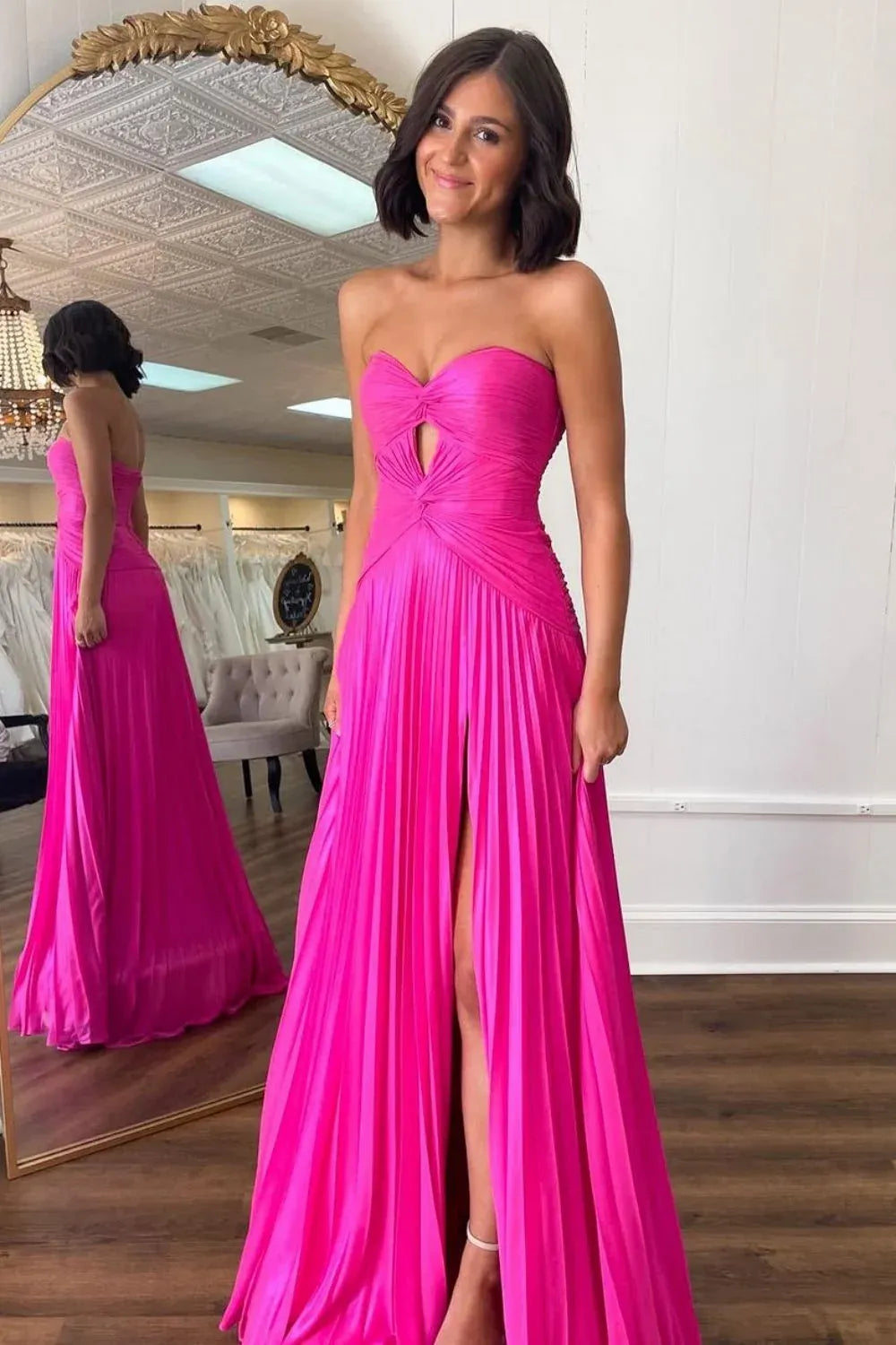 Graceful Chiffon A-Line Sweetheart Strapless Zipper Back Floor Length Prom Dress