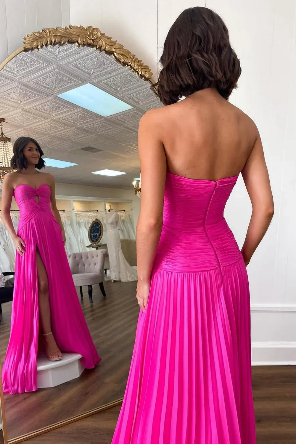 Graceful Chiffon A-Line Sweetheart Strapless Zipper Back Floor Length Prom Dress