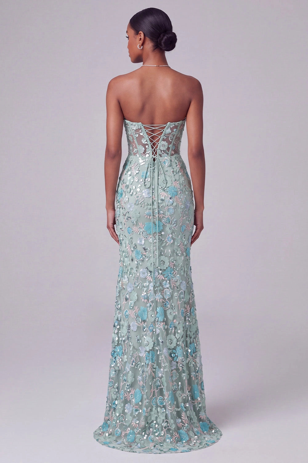 Gorgeous Mermaid Strapless Sweetheart Sleeveless Lace Up Back High Slit Floor Length Prom Dress
