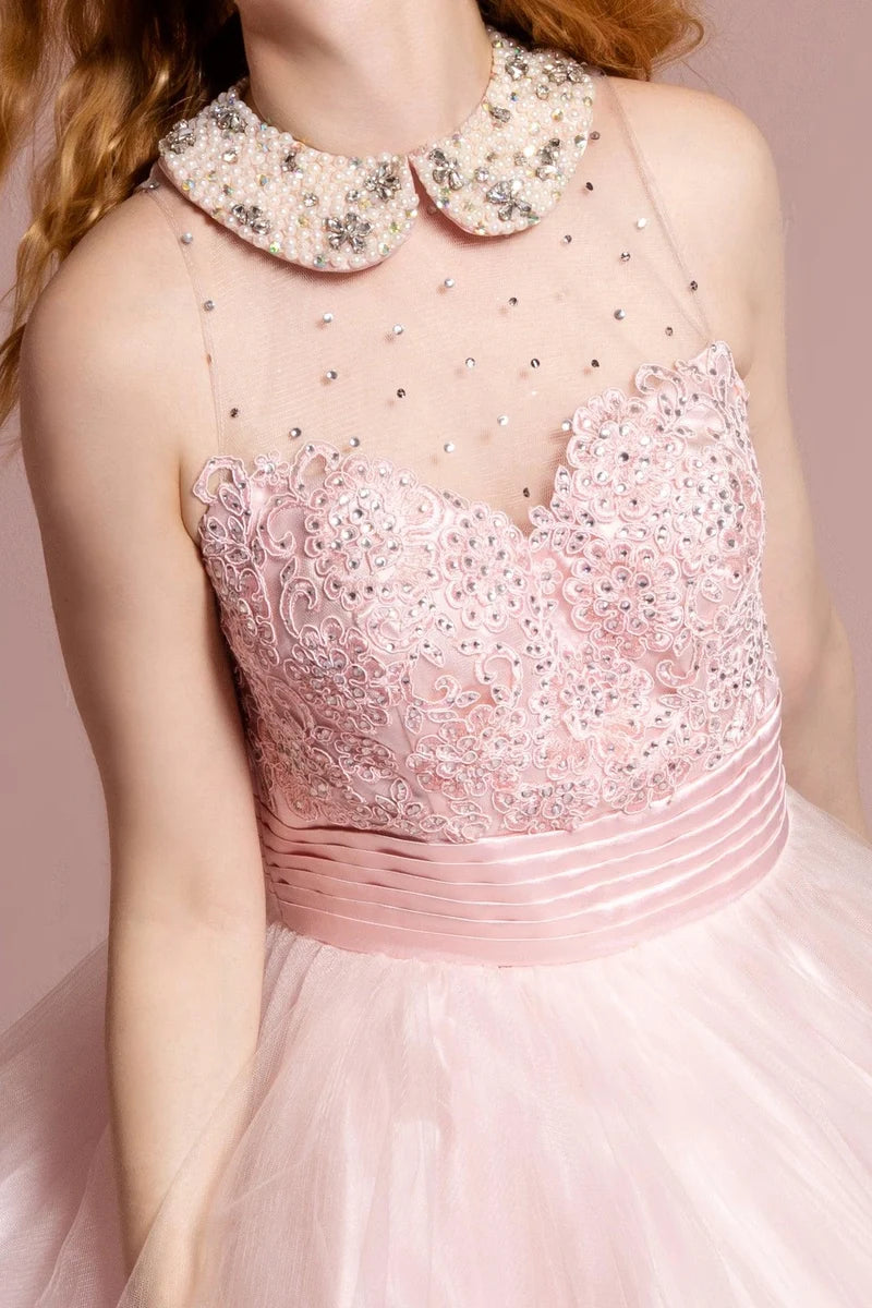 Charming A-Line Illusion-Neck Sleeveless Keyhole-Back Tulle Mini Homecoming Dress