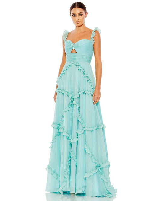 Loverlm mint green prom dress with sweetheart neckline ruffle straps ruched bodice front cutout and layered floor-length A-line skirt