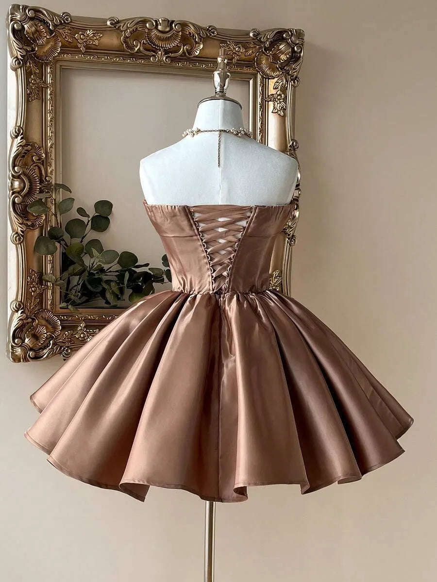 Elegant A-Line Notched Strapless Lace-Up Back Short Homecoming Dress