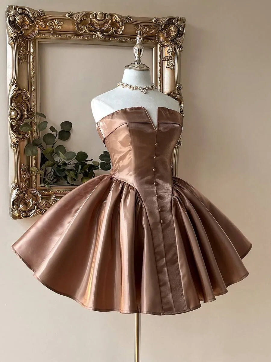 Elegant A-Line Notched Strapless Lace-Up Back Short Homecoming Dress