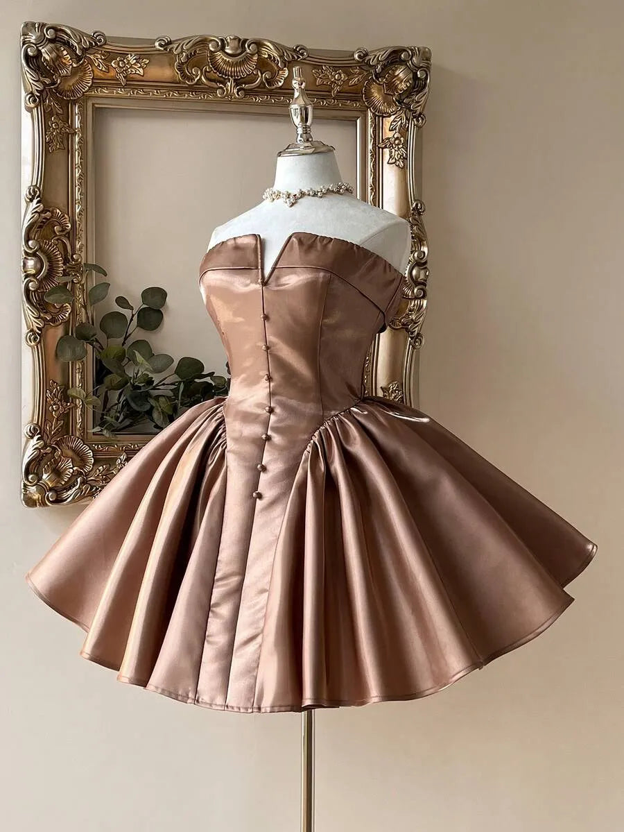 Elegant A-Line Notched Strapless Lace-Up Back Short Homecoming Dress